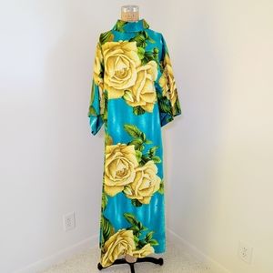 Vintage 1970's Rose Print Maxi Dress